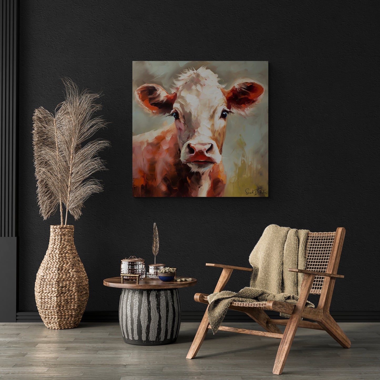 Cow Canvas Painting Print, Painted Cow Canvas Wall Art ,Farmhouse Ranch Decor, Gift for Cow Lovers Home, Cattle Rancher Gift