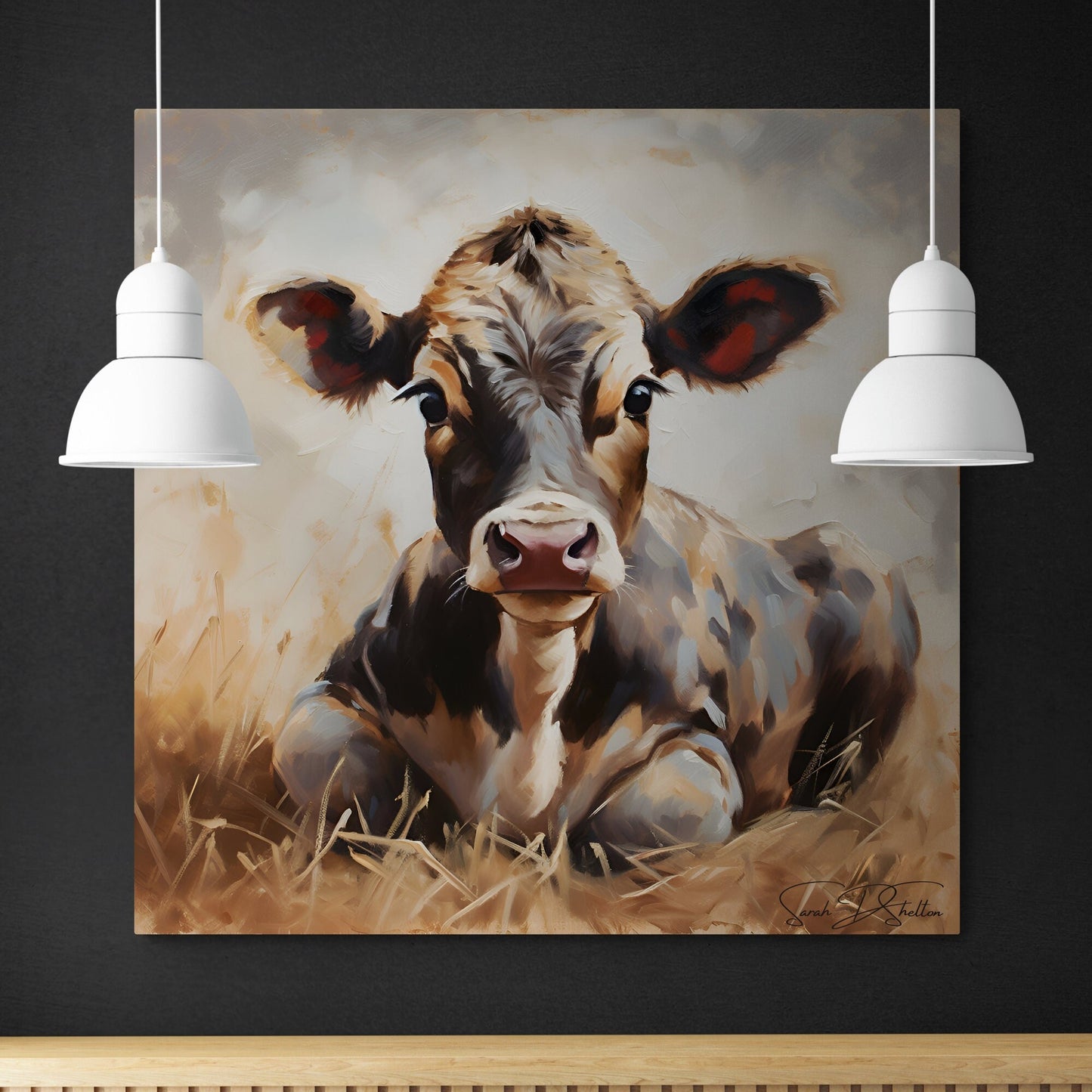 Hand painted Cow Print on Canvas Farmhouse Home Wall Decor Gift for Farmer Artwork for Rancher Home Decor