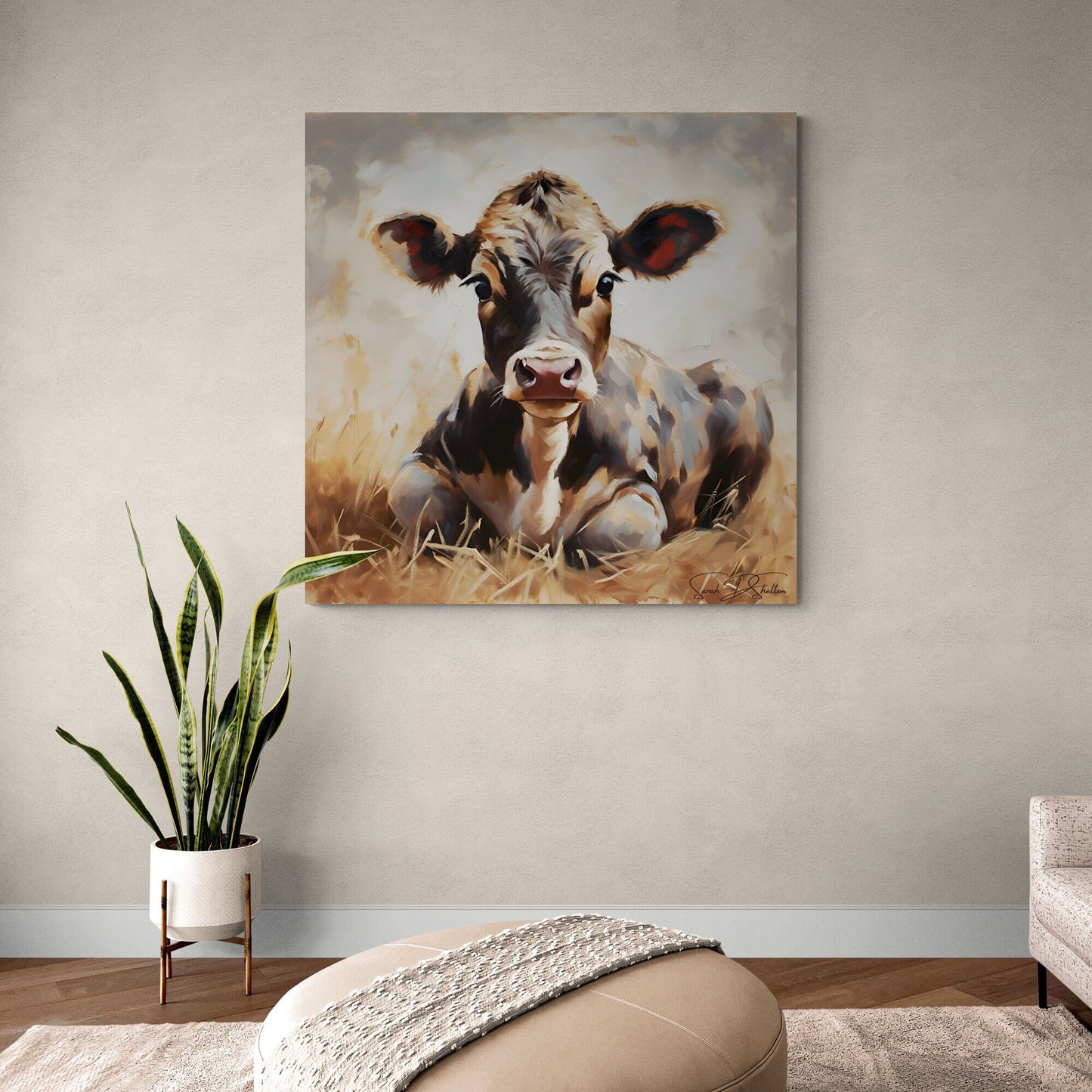 Hand painted Cow Print on Canvas Farmhouse Home Wall Decor Gift for Farmer Artwork for Rancher Home Decor