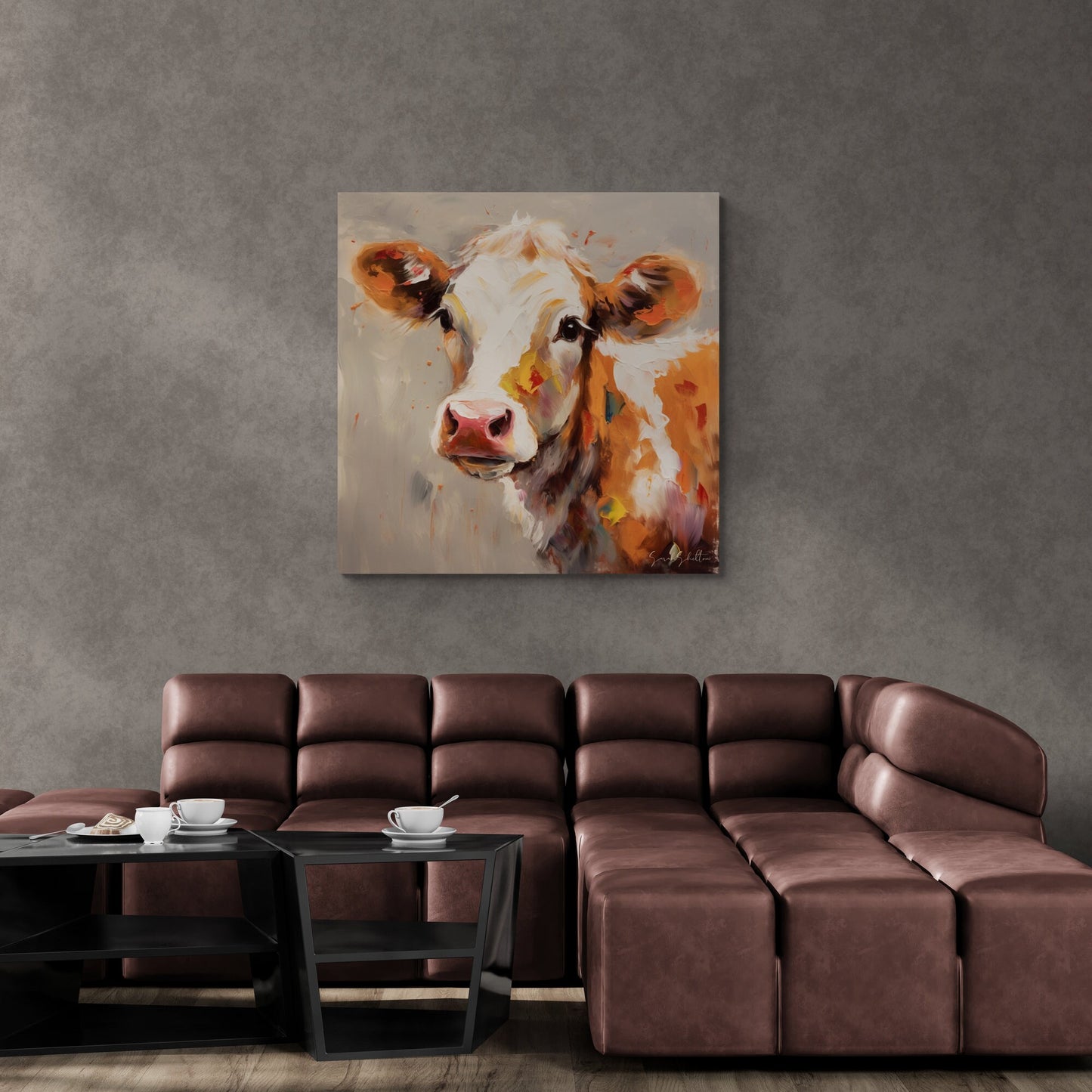 Cow Canvas Painting Print Painted Cow Canvas Wall Art Farmhouse Ranch Decor Gift for Cow Lovers Home Cattle Rancher