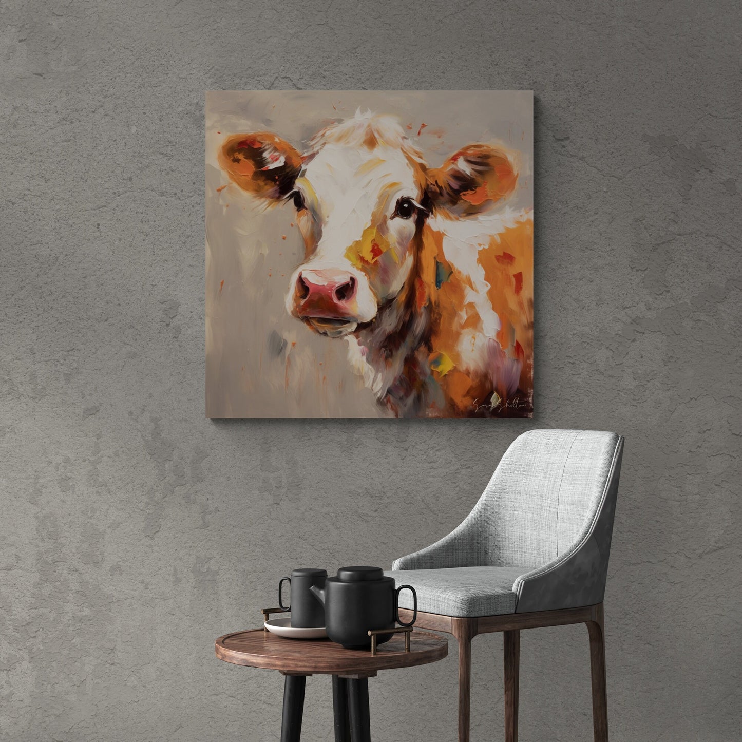 Cow Canvas Painting Print Painted Cow Canvas Wall Art Farmhouse Ranch Decor Gift for Cow Lovers Home Cattle Rancher