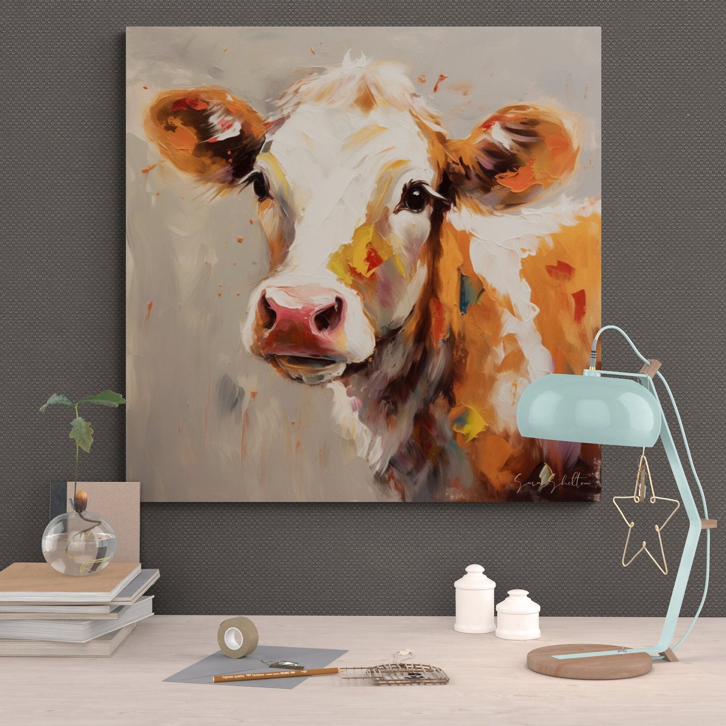 Cow Canvas Painting Print Painted Cow Canvas Wall Art Farmhouse Ranch Decor Gift for Cow Lovers Home Cattle Rancher