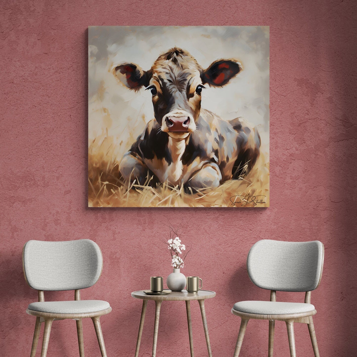 Hand painted Cow Print on Canvas Farmhouse Home Wall Decor Gift for Farmer Artwork for Rancher Home Decor