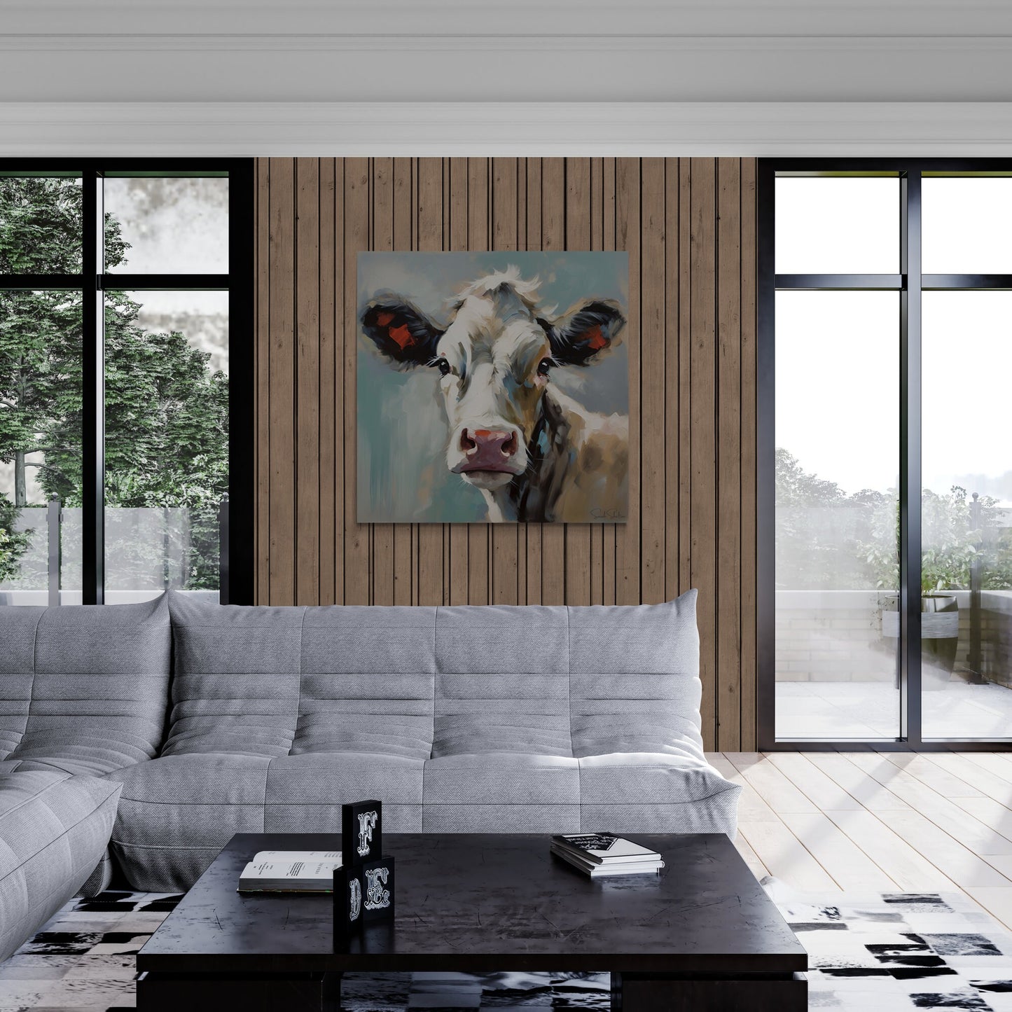 Hand painted Cow Print Canvas Painting Print Painted Cow Canvas Wall Art Farmhouse Ranch Decor