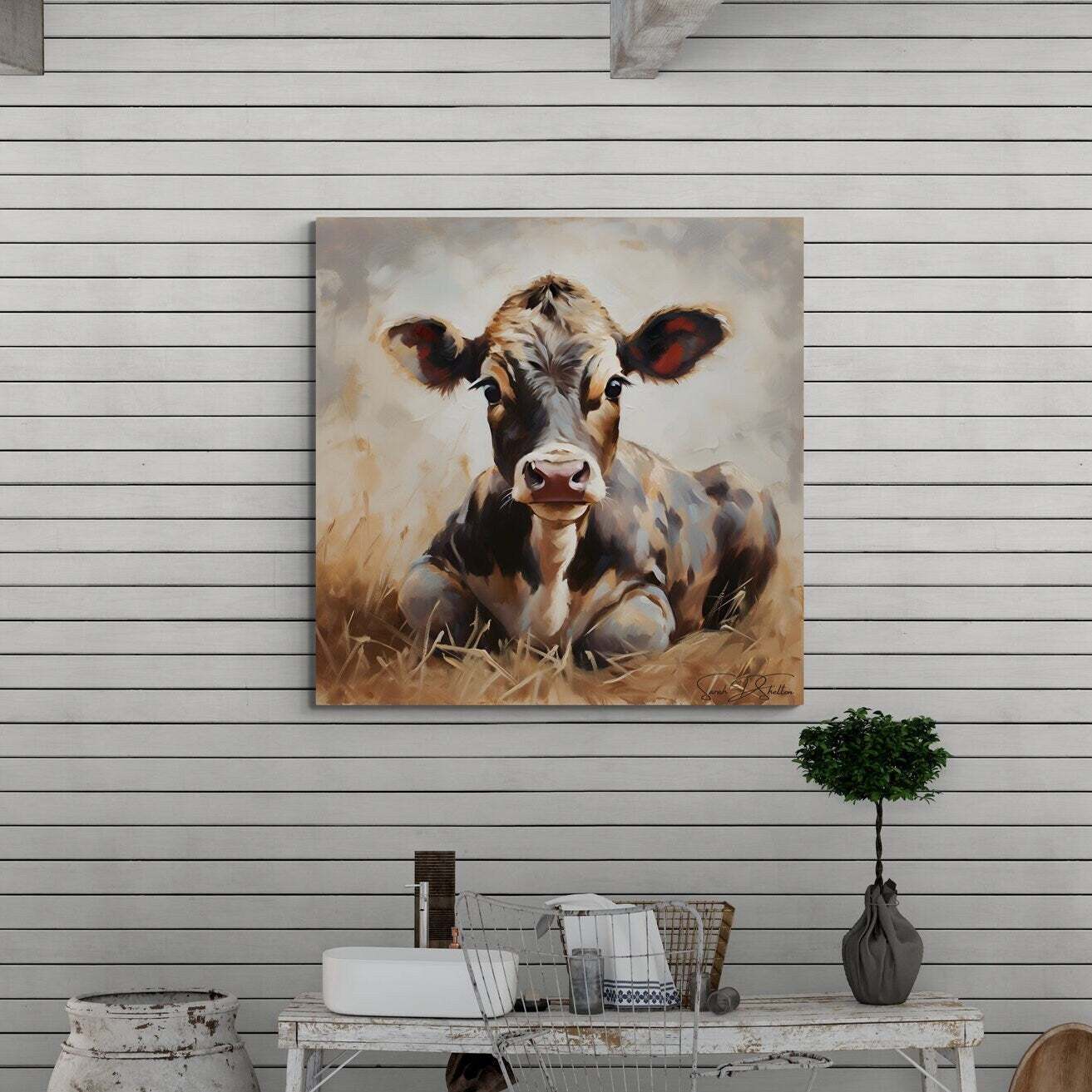 Hand painted Cow Print on Canvas Farmhouse Home Wall Decor Gift for Farmer Artwork for Rancher Home Decor