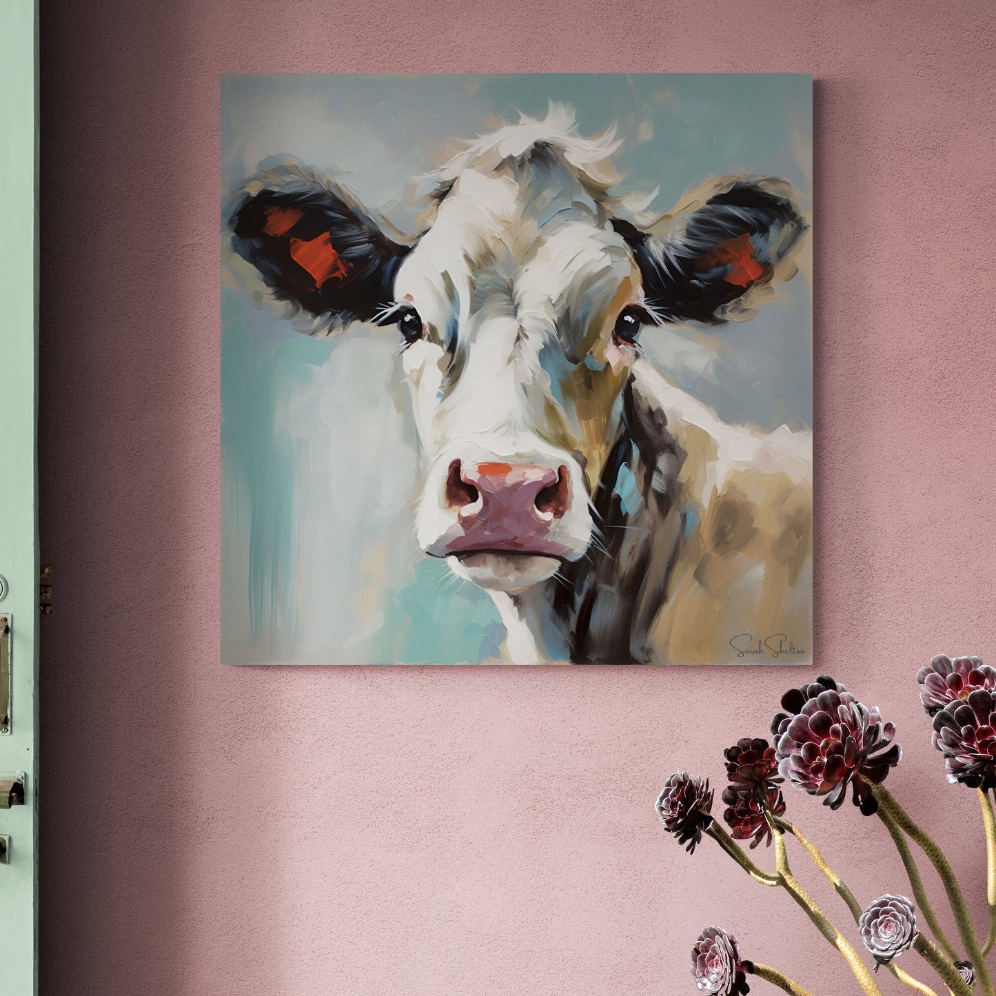 Hand painted Cow Print Canvas Painting Print Painted Cow Canvas Wall Art Farmhouse Ranch Decor